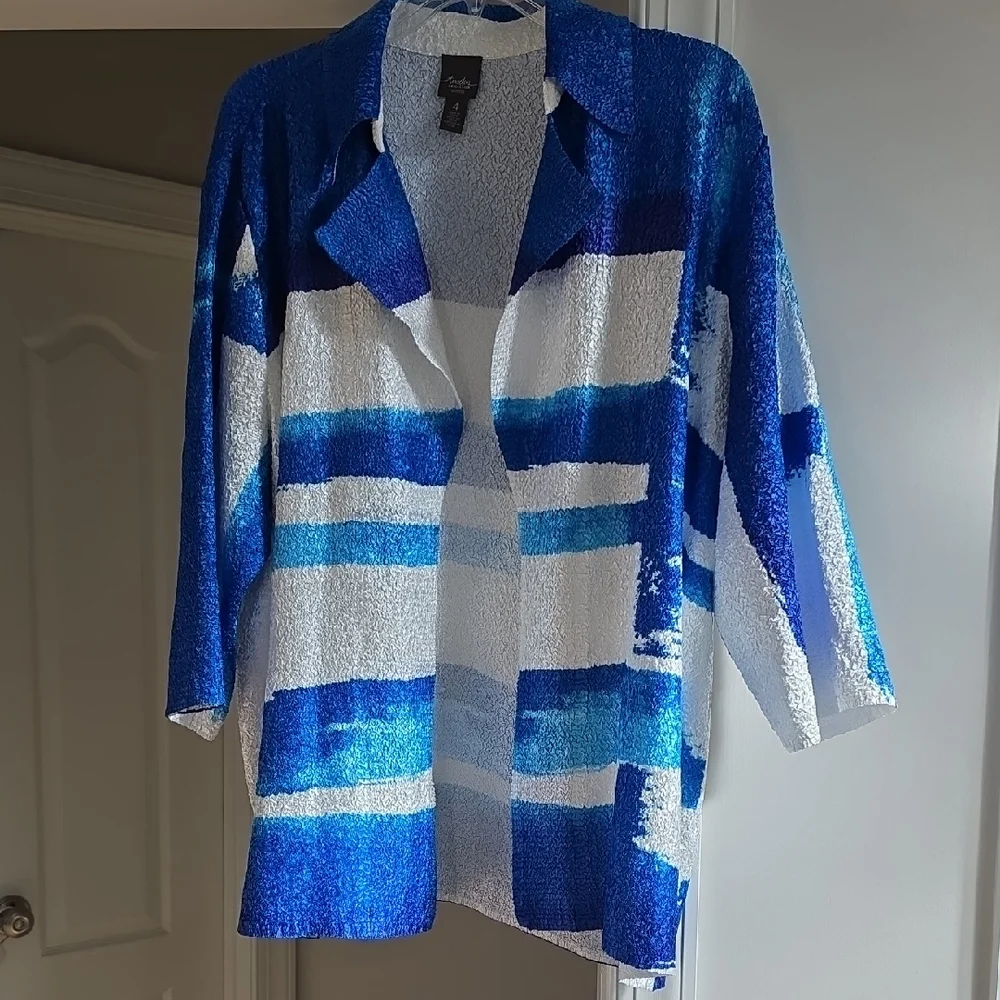 Chicos Vibrant Blue and White Open Jacket Plus Size - Picture 1 of 3